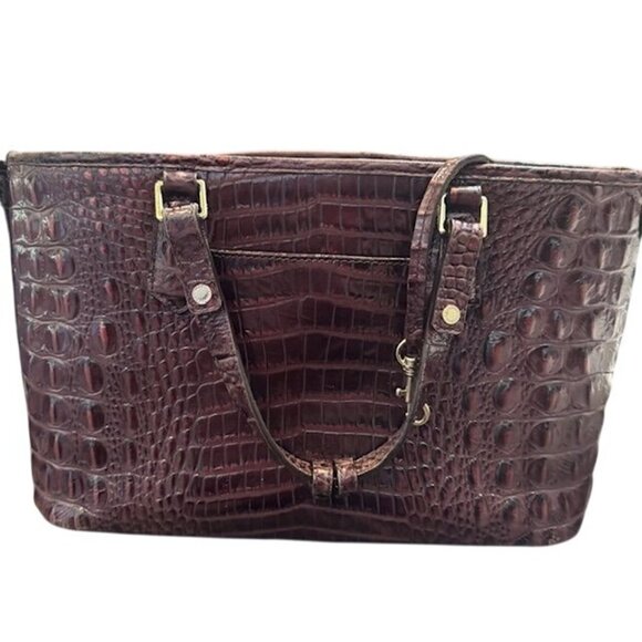 Brahmin Crocodile Embossed Leather Handbag With Tassel Accent & Gold Hardware - Picture 9 of 16